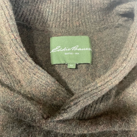 Eddie Bauer Lambs Wool Sweater Mens Size XLT Olive Green Shawl Neck Pullover - Picture 4 of 9